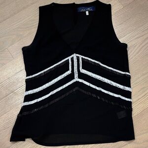 Blue Rain Black and White Chevron Beaded Blouse Tank Top Small
